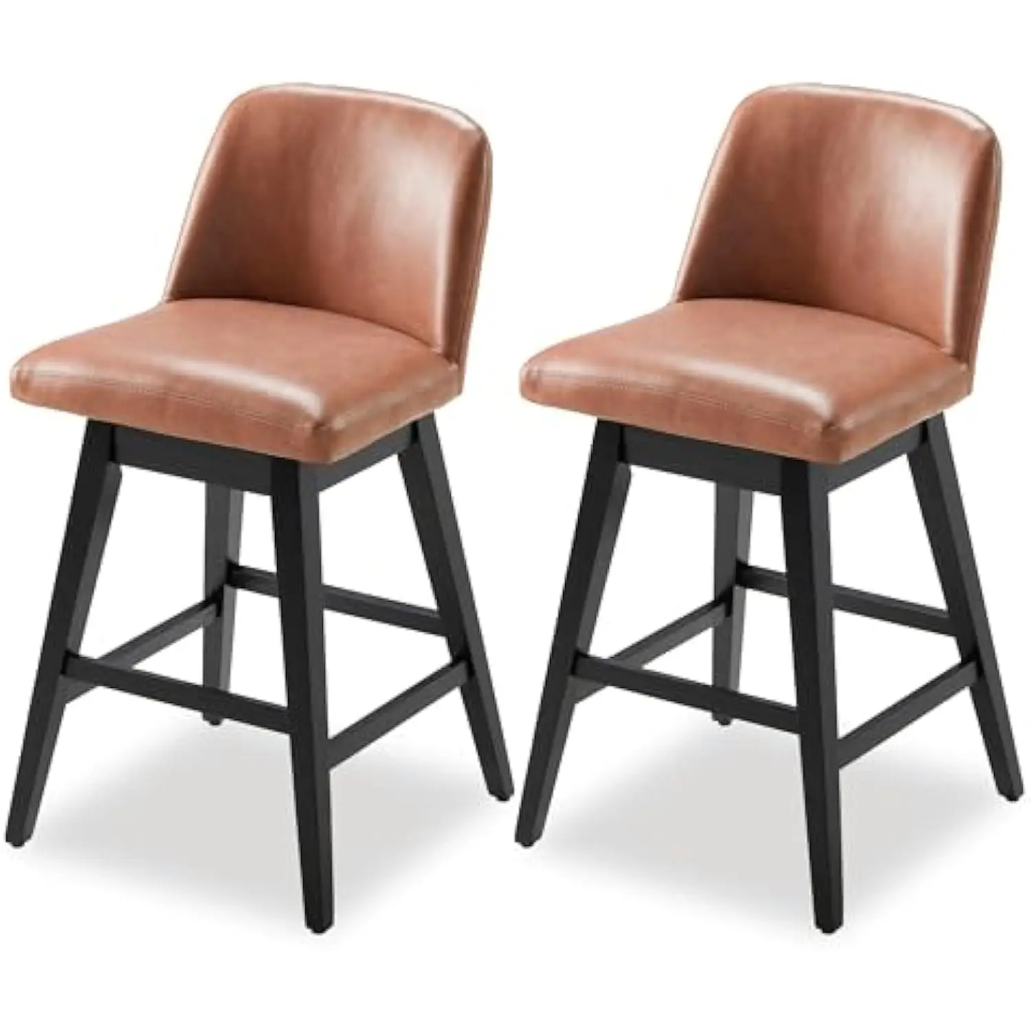 

Counter Height Bar Stools Set of 2, PU Upholstered Stools for Kitchen, Swivel Barstools with Back, 26 H Seat, Brown