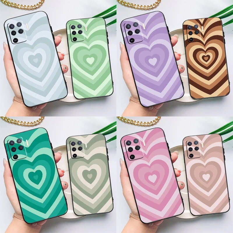 Latte Love Brown Heart Aesthetic Case For OPPO A17 A57 A77 A78 A15 A16 A52 A72 A76 A96 A74 A94 A5 A9 A31 A93 A54S A53S A57S