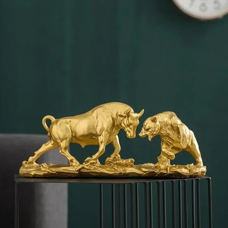 

Nordic Luxury Gilded Ox Bear Sculpture Animal Statue Retro Resin Office Living Room Bedroom Home Decoration Accessories Gift