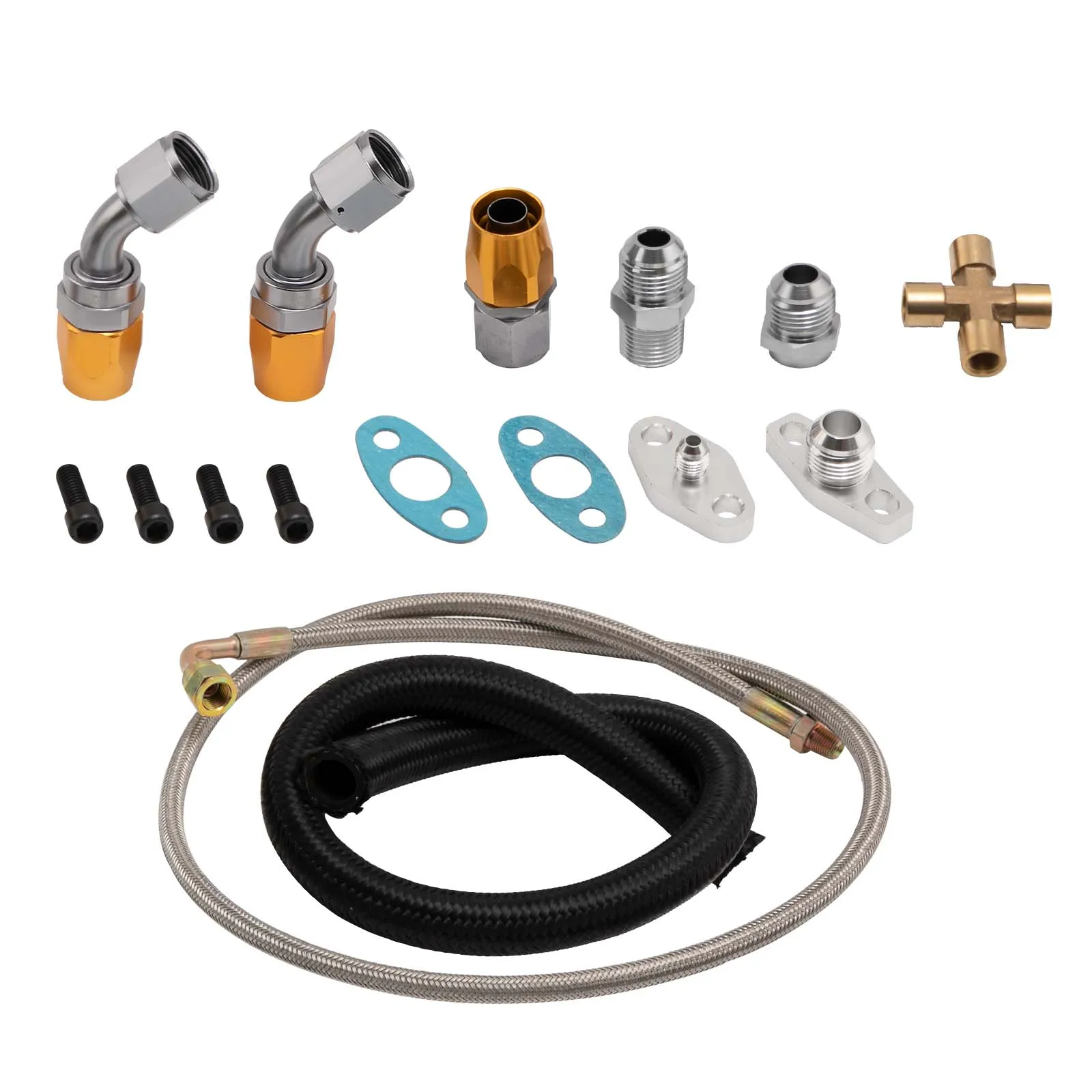 Turbo Oil Feed & Return Line Kit with Fittings fit for T3 Flange GT30 GT35 GT3582