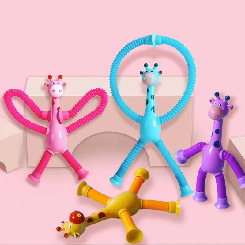 

50pcs Cute Giraffe Robot Shape Pop Tube Sensory Fidget Poptube Twist Tubes Toy Stretch Telescopic Straw with Sucker