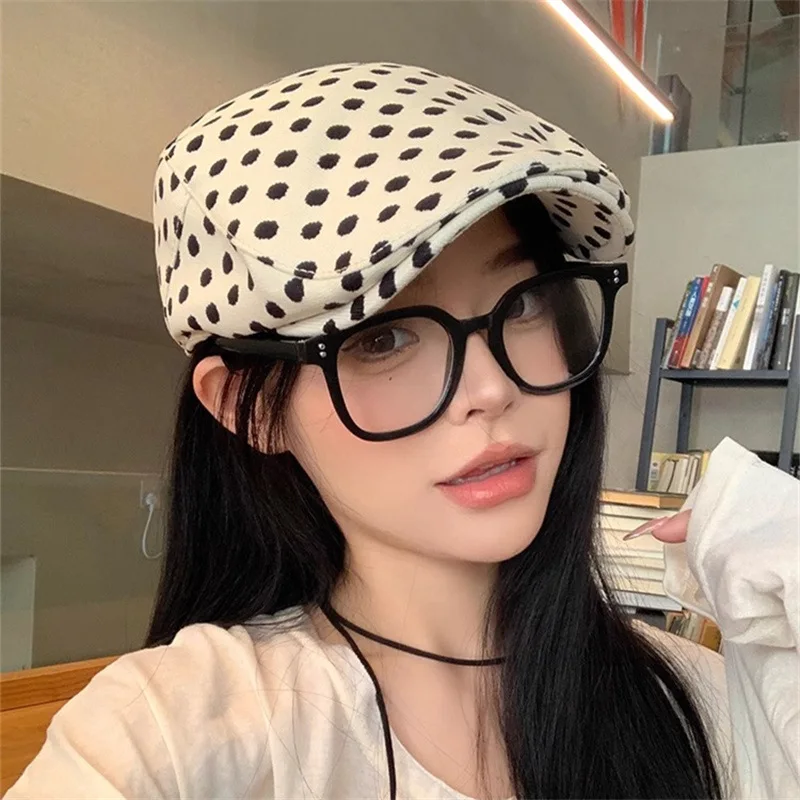Japanese-style polka dot beret for womeny2k~Trendy internet sensation duckbill cap that makes your face look smaller
