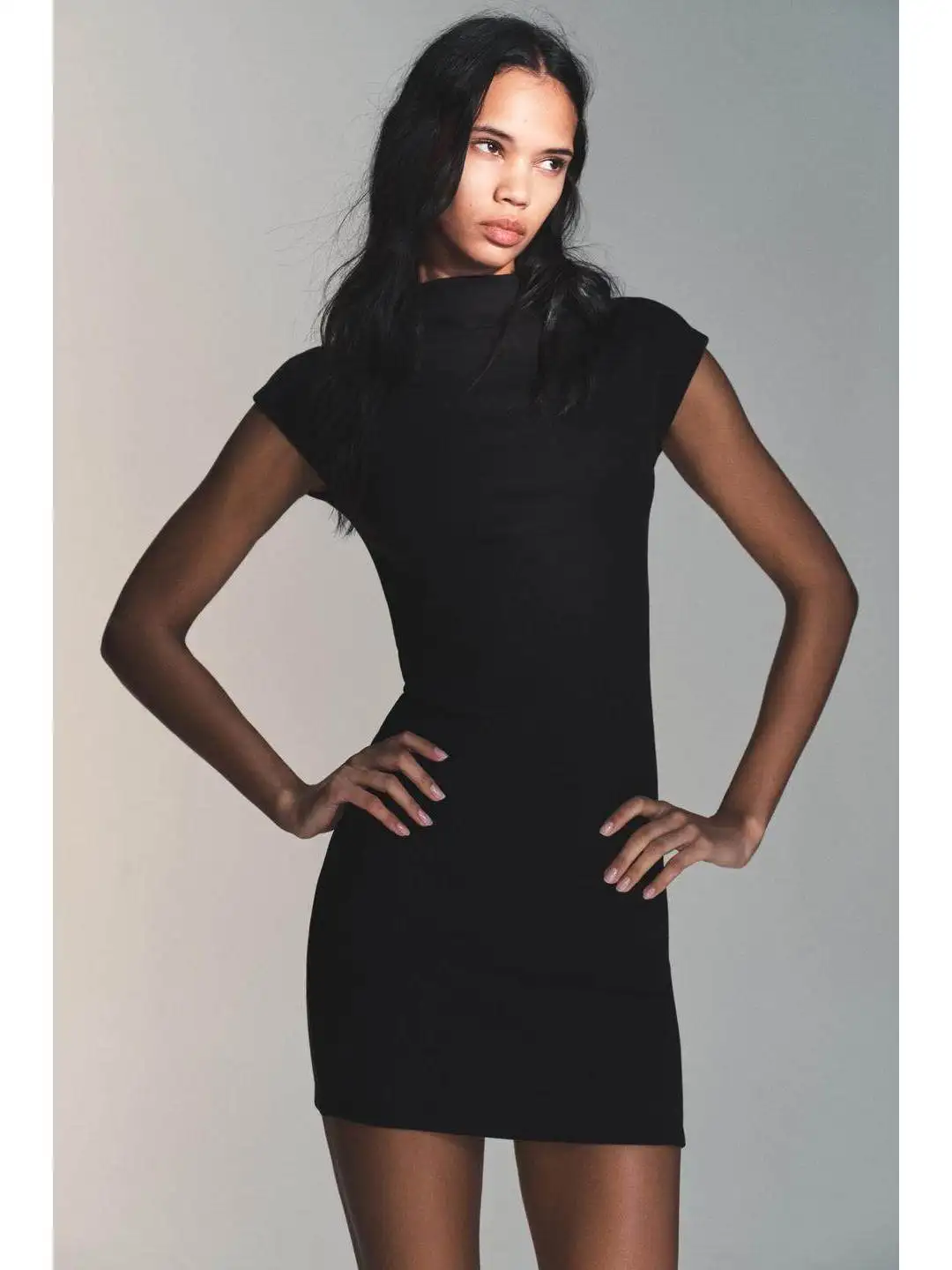 

Spring 2026 Slim Fit Short Sleeve Short Dress Half High Collar Simple Style Pure Color Soft Cotton Blend Work City Commute Ca...