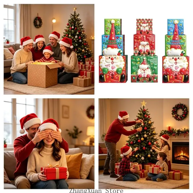 Weihnachtsgeschenkboxen, 3-teiliges Faltschachtel-Set aus Papier für Geschenke 3XUF – Detail 5