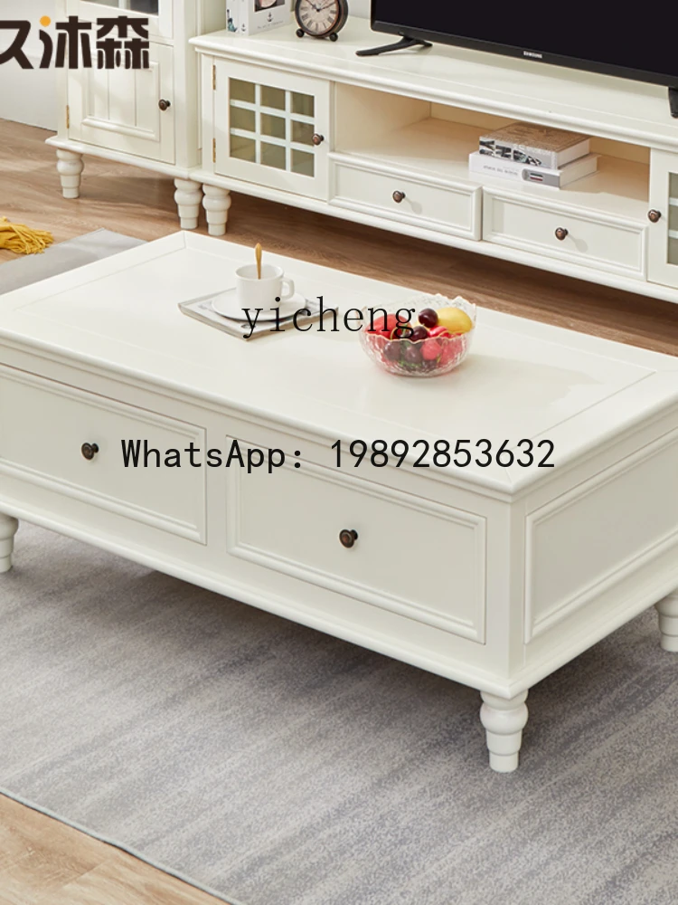 ZZ Retro American Country Solid Wood Coffee Table Living Room Rectangular Floor Cabinet Complete Pine