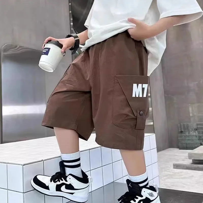 

Summer Child Cotton Cargo Shorts With Side Pocket For Boy Casual Knee Length Capris Kids Causal Versatile Short Pants Boyshorts