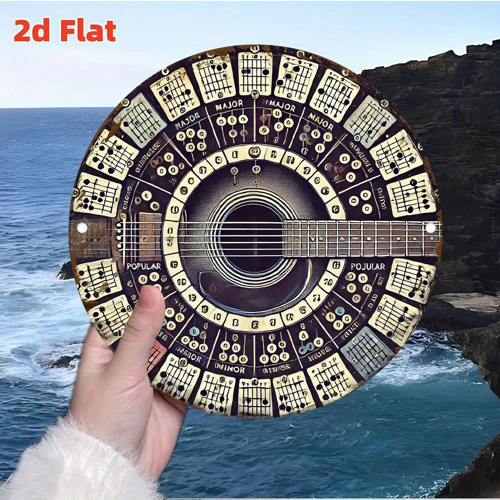 2D Flat Retro Guitar Chord Metal Sign - Durable Music Theory Wall Art, Major/Minor Scales, Chord Progressions, Windproof Rainpro