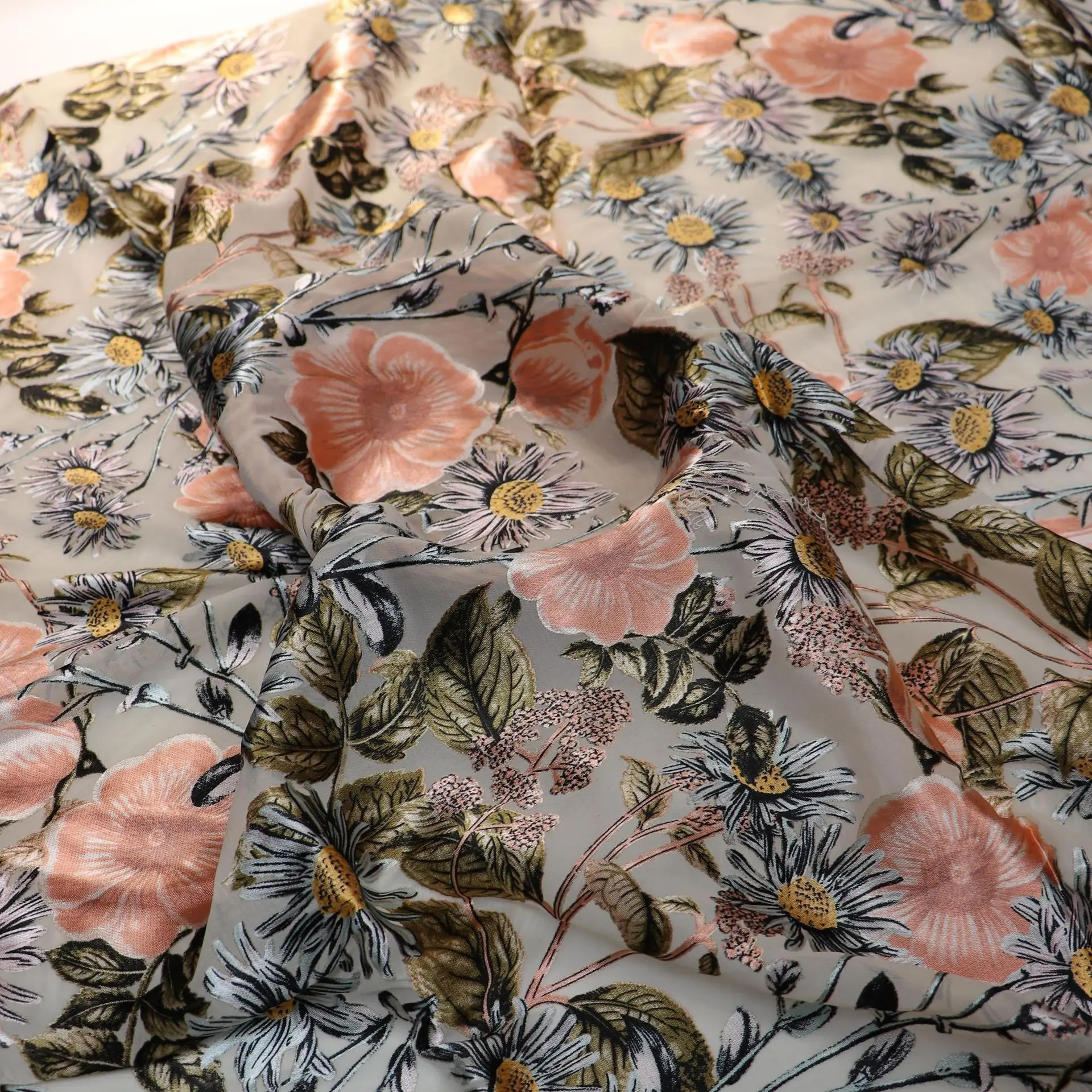 

6540 Woven Brocade Sticky Velvet Printed Burnt out Burnt Flower Acid Printed Lustrine Velvet Fabric Nightdress Cheongsam