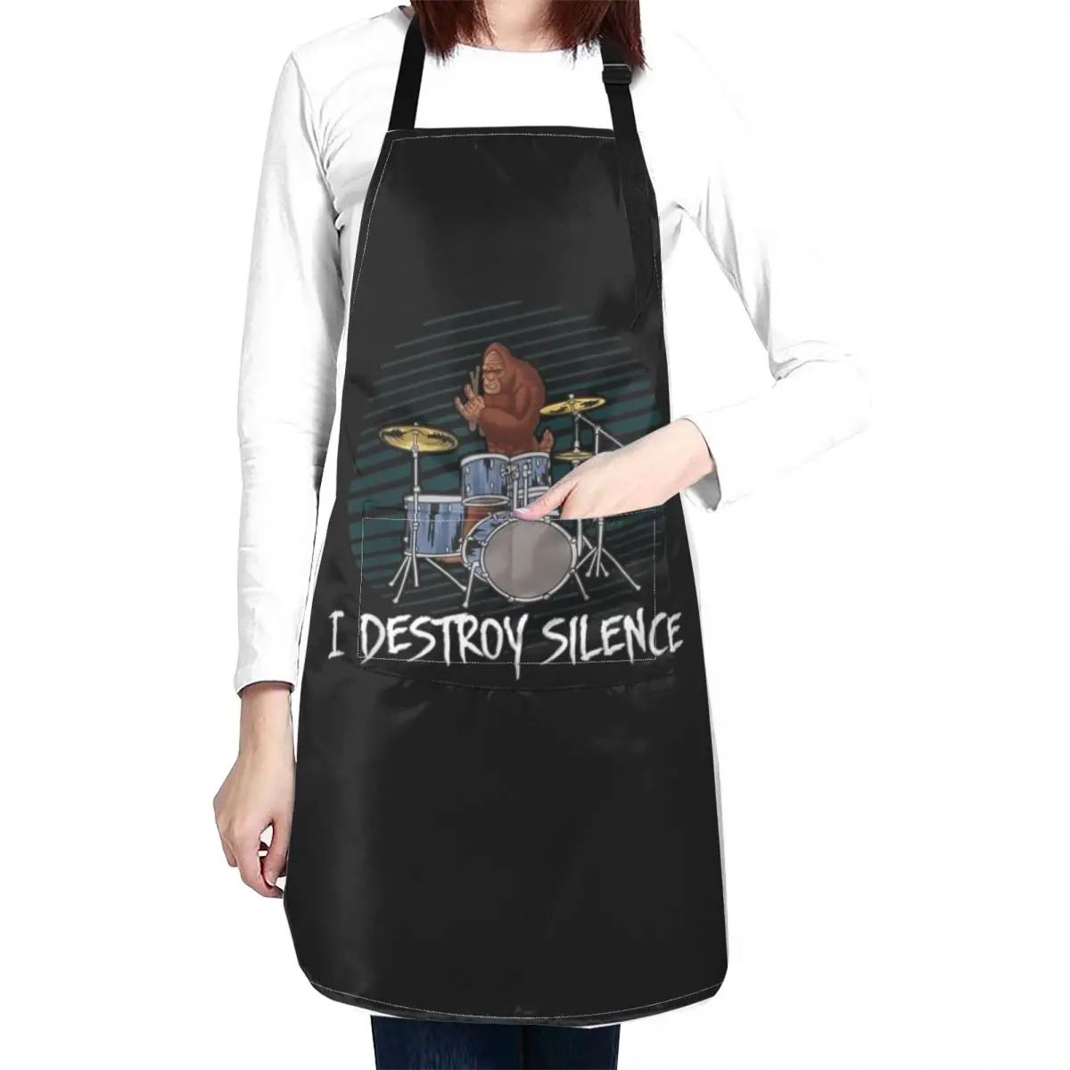 I Destroy Silence Drums Bigfoot Drummer Funny Apron For Girl kitchen girl Apron