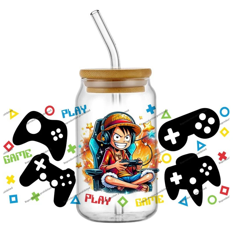 

Japanese style anime UV DTF Decal Cartoon Wrap For 16oz Libbey Glass Can Cup Coffee Wholesale Car Sticker Customized Gifts