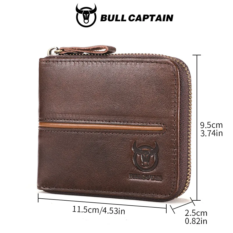 Genuine leather men's horizontal multi-slot business card holder, zipper driver's license, cowhide wallet