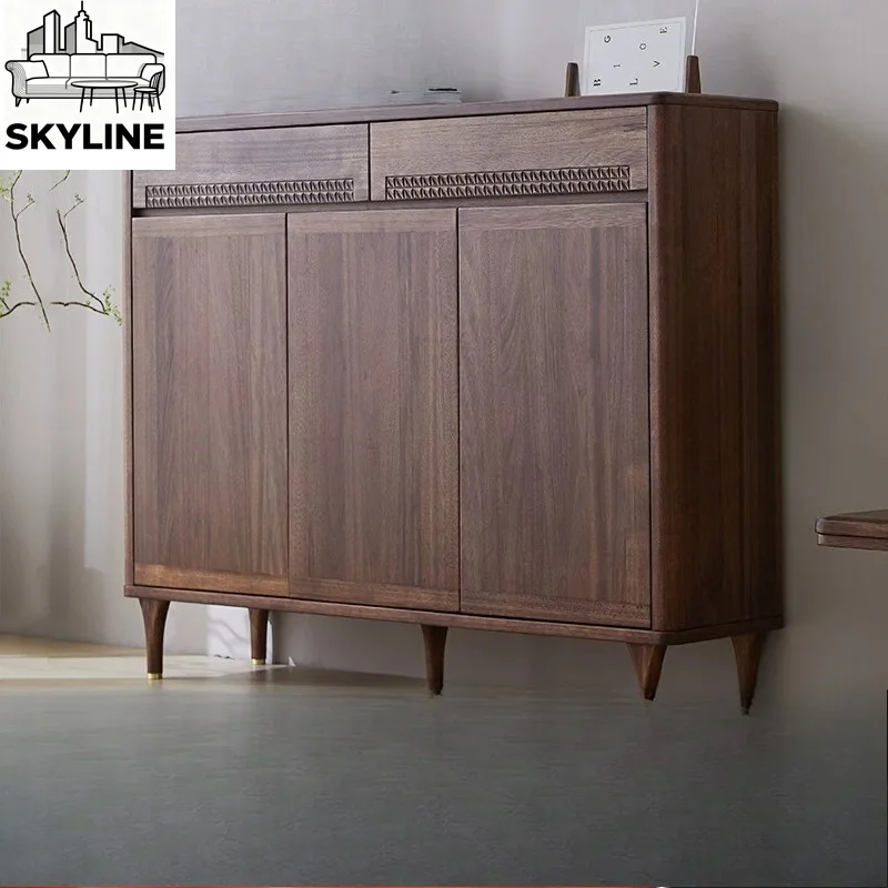 2&3 Door Walnut Wood Entry Storage Cabinet, Minimal Solid Wood Shoe Locker for Home Entrance Space