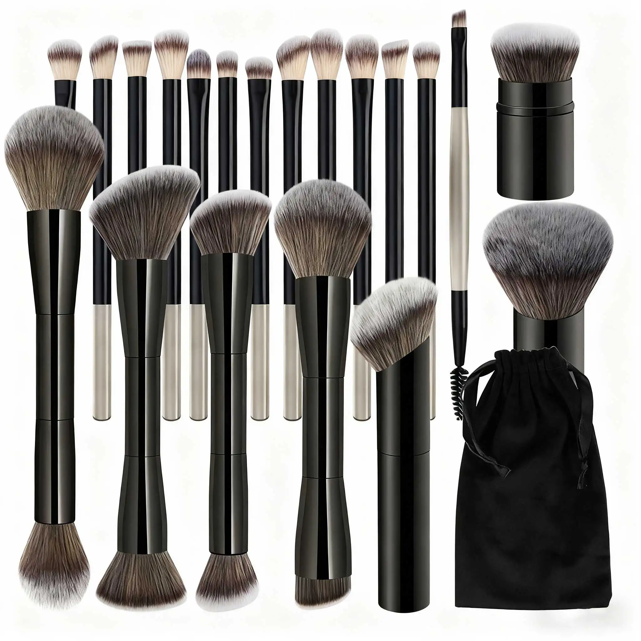 20 PCS Foundation Makeup Brush Set, Double-ended Kabuki Contour Brush for Liquid Powder Concealer Blending Blush Face MakeupTool