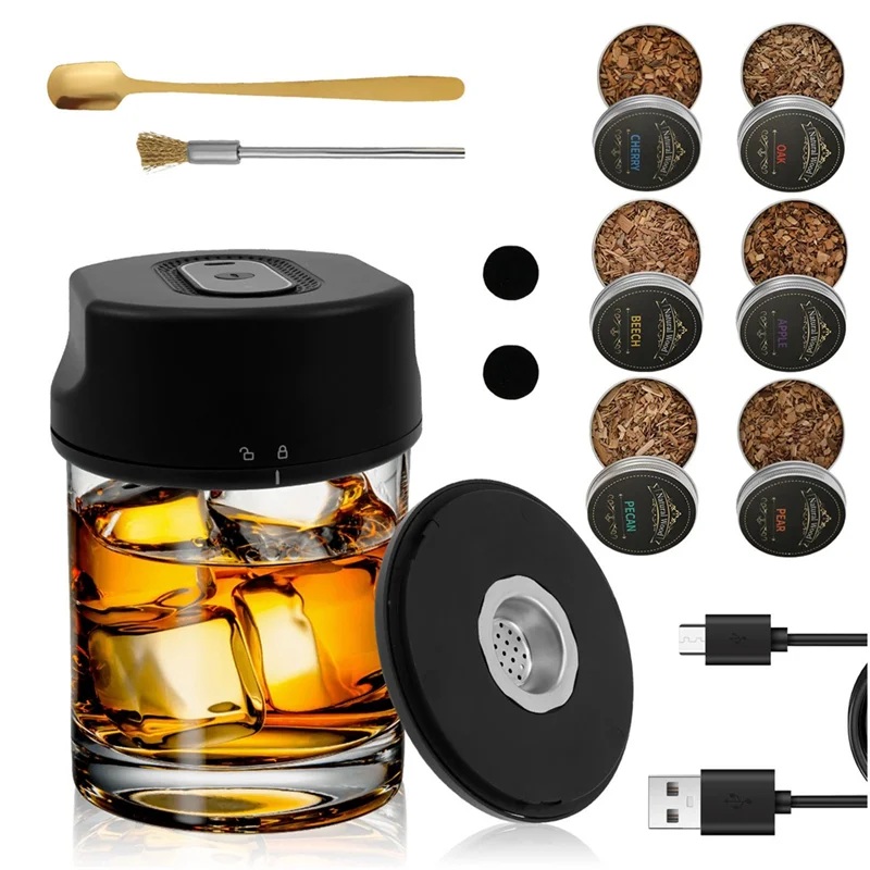 

ABKY-For Men For Husbands Electric Whiskey Smoker Kit Rechargeable With 6 Flavors Wood Chips No Charging Needed Cocktail Smoker