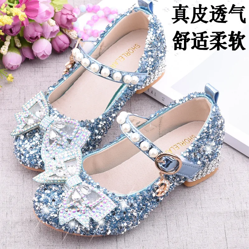 Summer Low Heel Princess Shoes for Girls Crystal Elegant Children's Footwear for Kindergarten Campus Evening Dresses