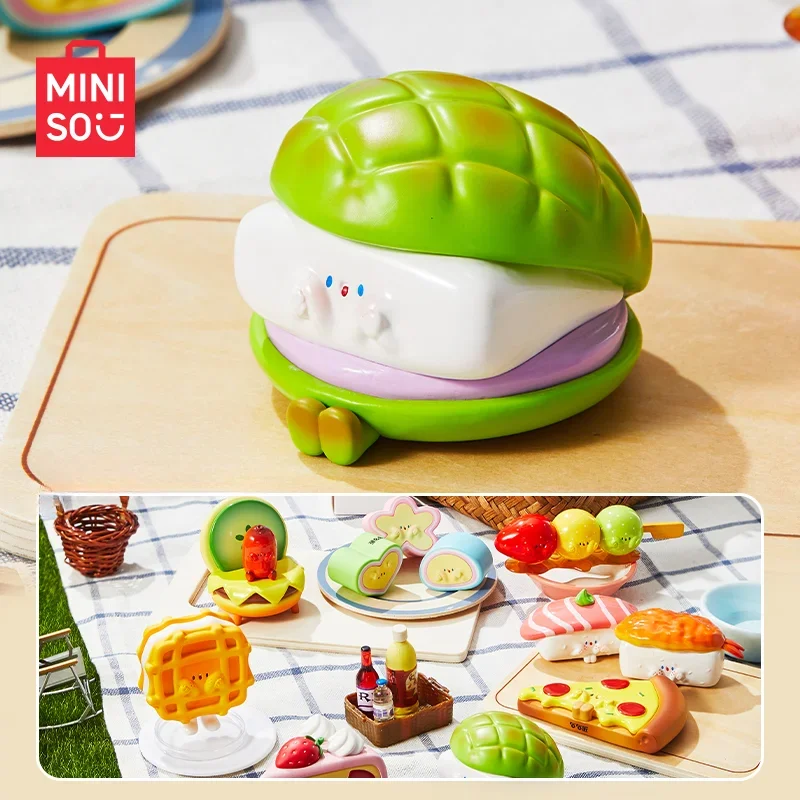 Miniso All Things Holding  Face and Going Out for  Picnic Theme Blind Box Cute Desktop Ornaments Children's Toys Birthday Gift