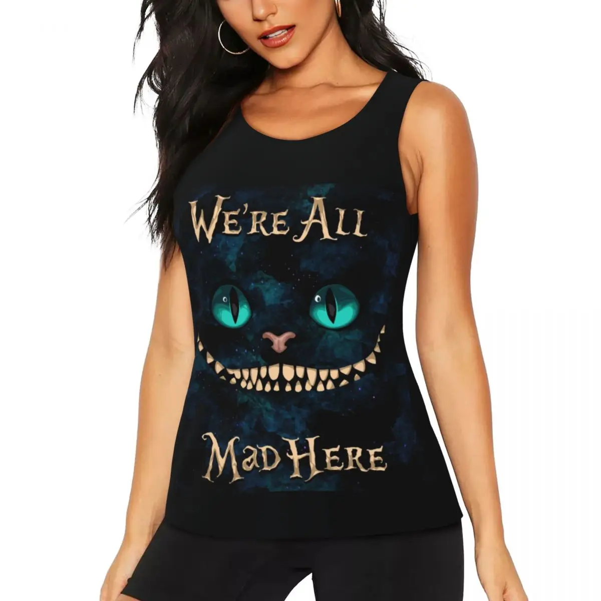

Custom Women's Alice In Wonderland Workout Yoga Shirts Sleeveless Cheshire Cat Gym Running Tank Tops