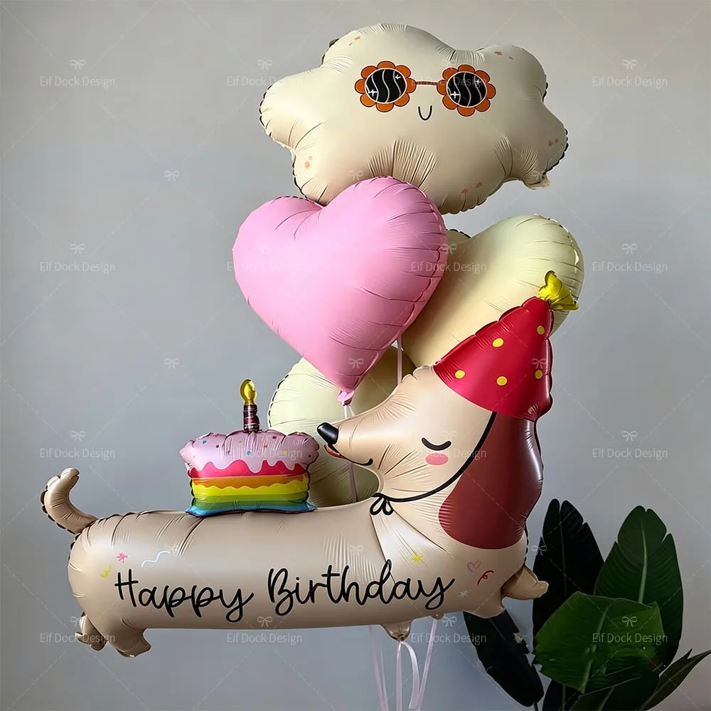 Cartoon Geburtstag Dackel Herzform Creme-Wolken Folienballon Hundemottoparty Ballon Geburtstagsfeier Dekorationszubehör