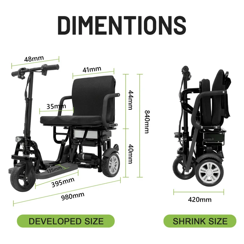 Greenpedel 2025 High Quality Electric Scooter Elderly 24v 250w Three-Wheel Mobility Scooter LED Light with Battery