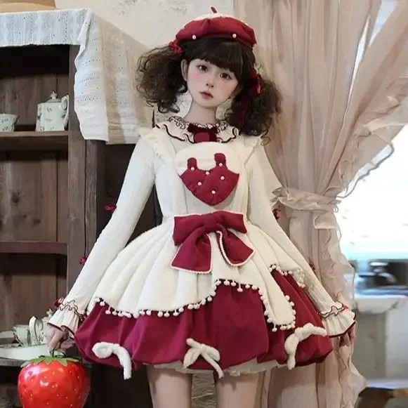 

Cute Doll Feeling Autumn Winter Daily Sweet Luo Dress Snowy Top Strawberry Lolita Sk College Style Elegant JK Uniform Hot2026