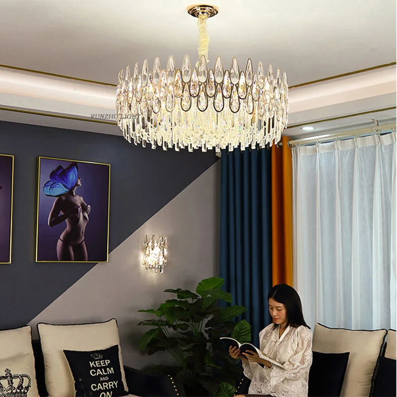 

Post-modern Light Luxury Peacock Hair Crystal Chandelier Villa High-end Atmosphere Living Room Lamp Creative Round Restaurant