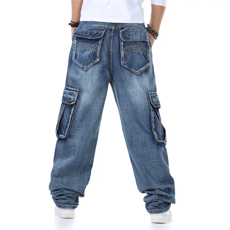 Men Jeans Baggy Hip Hop Jeans Multi Pockets Skateboard Jeans Casual Straight Loose Fit Men Tactical Joggers Denim Pants