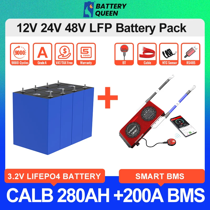 

EU Stock CALB 280AH LiFePO4 Battery with 4S 200A 8S 24V 16S 48V Smart BMS Bluetooth Rechargeable Prismatic Original 3.2V Cell