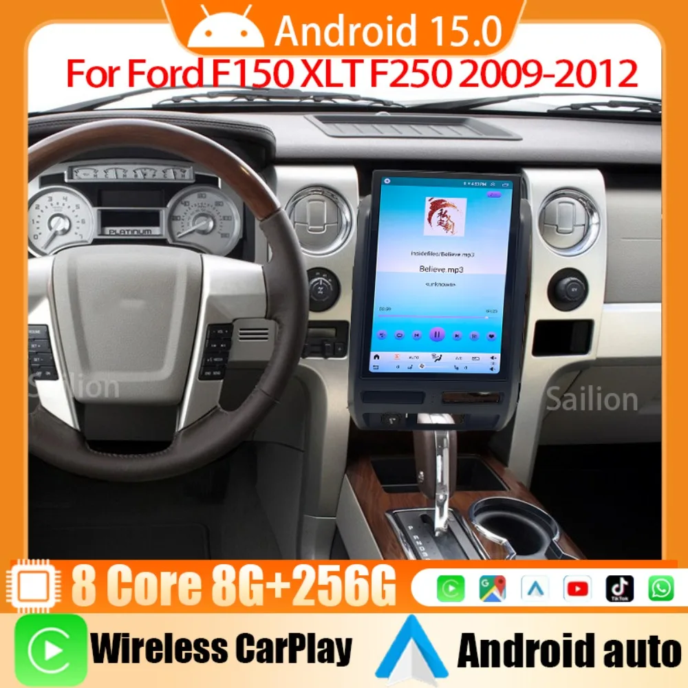 Auto + Aire acondicionado manual Radio Android 15 para Ford F150 XLT F250 2009-2012 Multimedia GPS Navegación 4G GPS Bluetooth