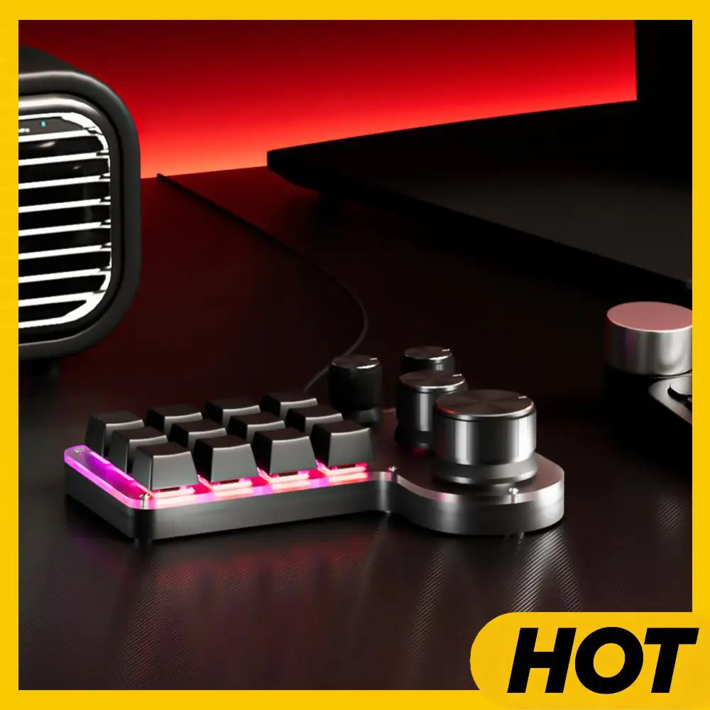 

12 Keys 4 Knobs Programming Macro Keyboard RGB USB Wired/Bluetooth-Compatible Photoshop Gaming Keypad Hot-swap Red Switch