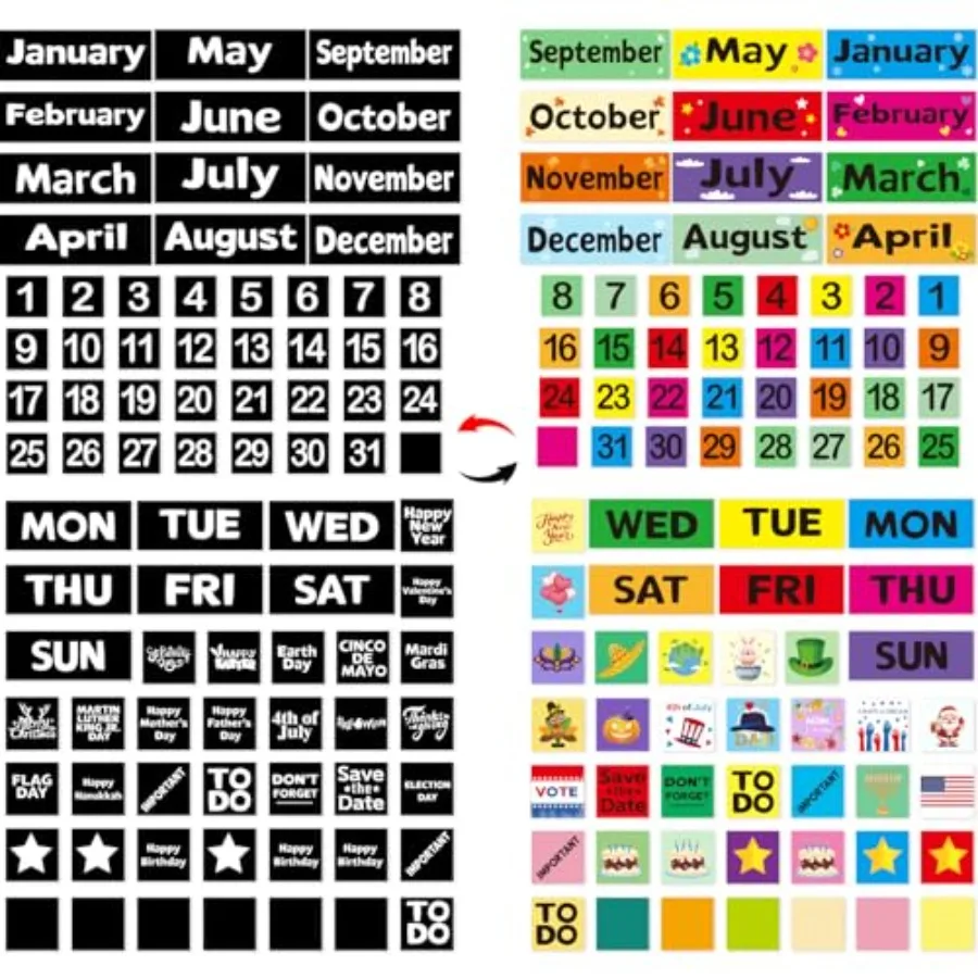 Magnetic Calendar Numbers Doublesided Month Week and Holiday Magnets Labels for Calendar Whiteboard Classroom Teacher Supplies