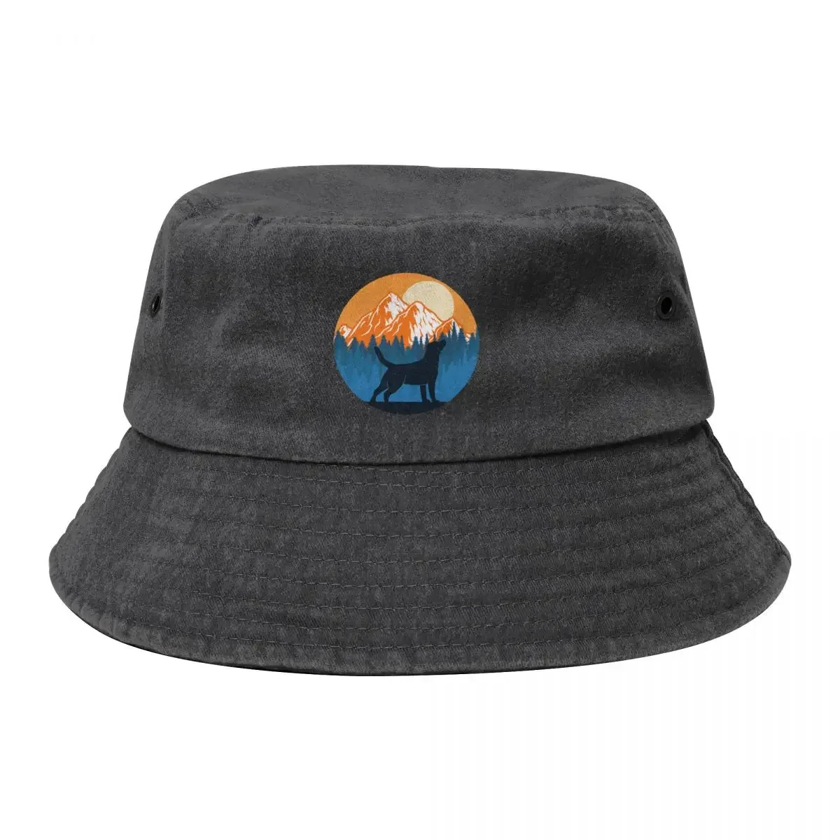 Labrador Dog Silhouette Sunset Mountain Forest labrador lover Bucket Hat Ball Cap Luxury Cap For Women Men's