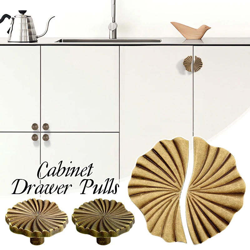 Brass Cabinet & Drawer Pulls Vintage Cup & Flat Handles for Kitchen Cabinets Bathroom Dressers Cupboards Decor Hardware