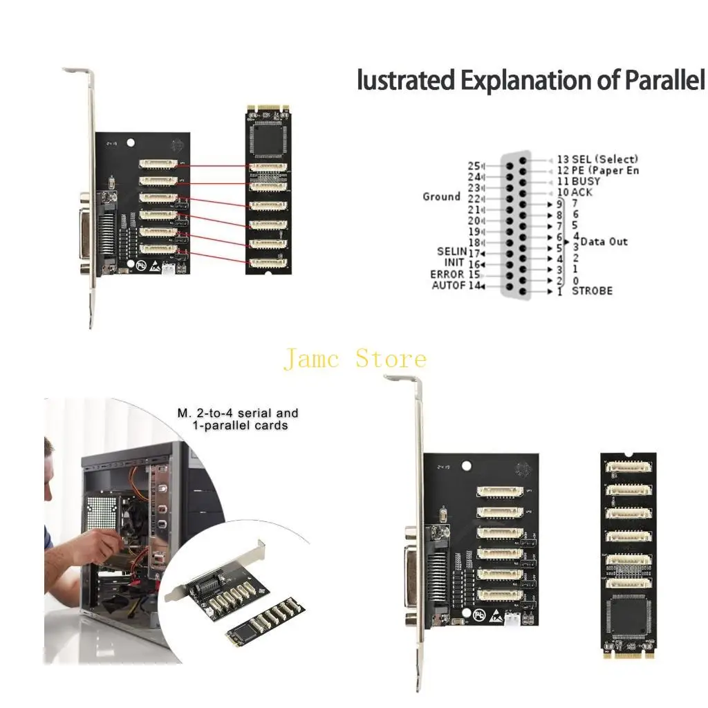 

LX0B Надежная передача данных Простая установка Ключ M.2 M+B к последовательной карте 4X RS232 Несколько портов RS232 Чип WCH384