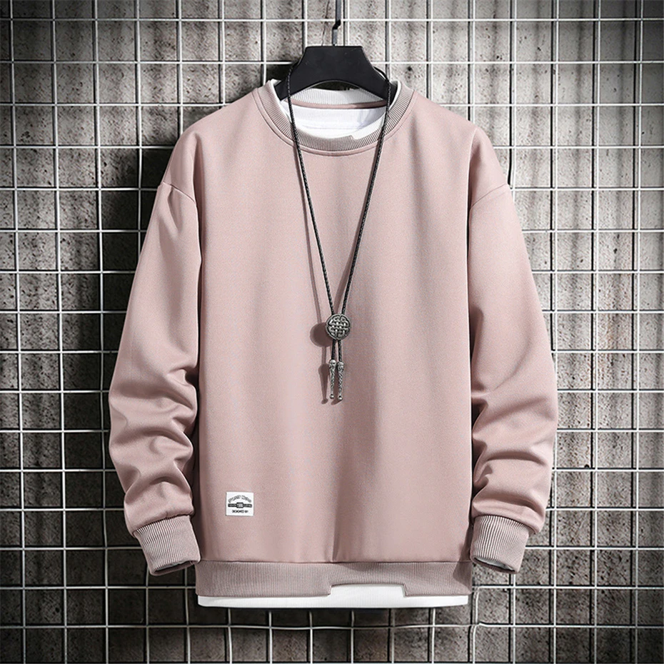 Spring Autumn Sweatshirts Men Solid Color Pullover Fashion Casual Sweatshirt Male Fake Two Pieces Fashion Design