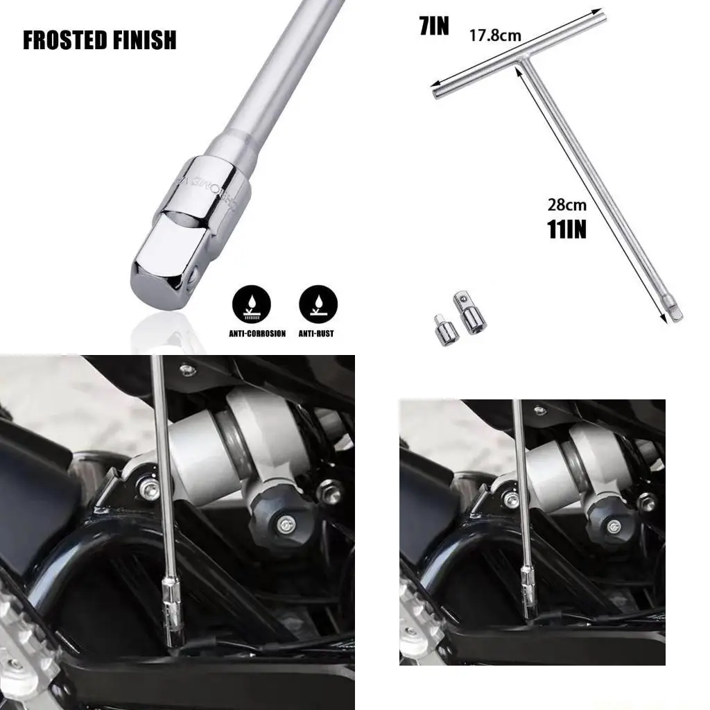 A2BE Functional 3/8in T Handle Wrench High Strength Steel Socket Driver Multifunctional Socket for Narrow Space with Adaptors