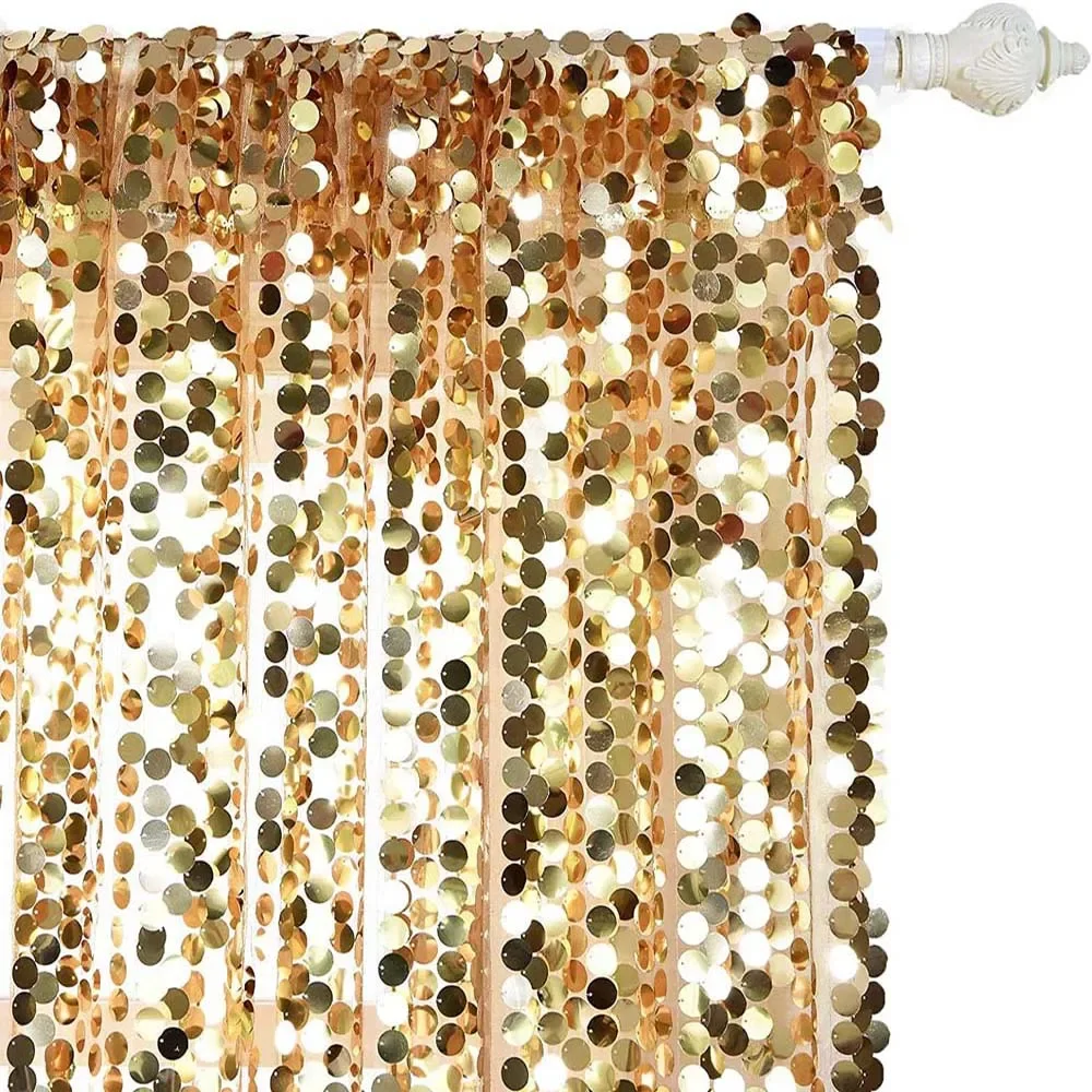 2FTx8FT 18mm Large Sequin Backdrop Curtains Glitter Background Sparkly Gold Curtains for Wedding Sequence Backdrop Stage Decor