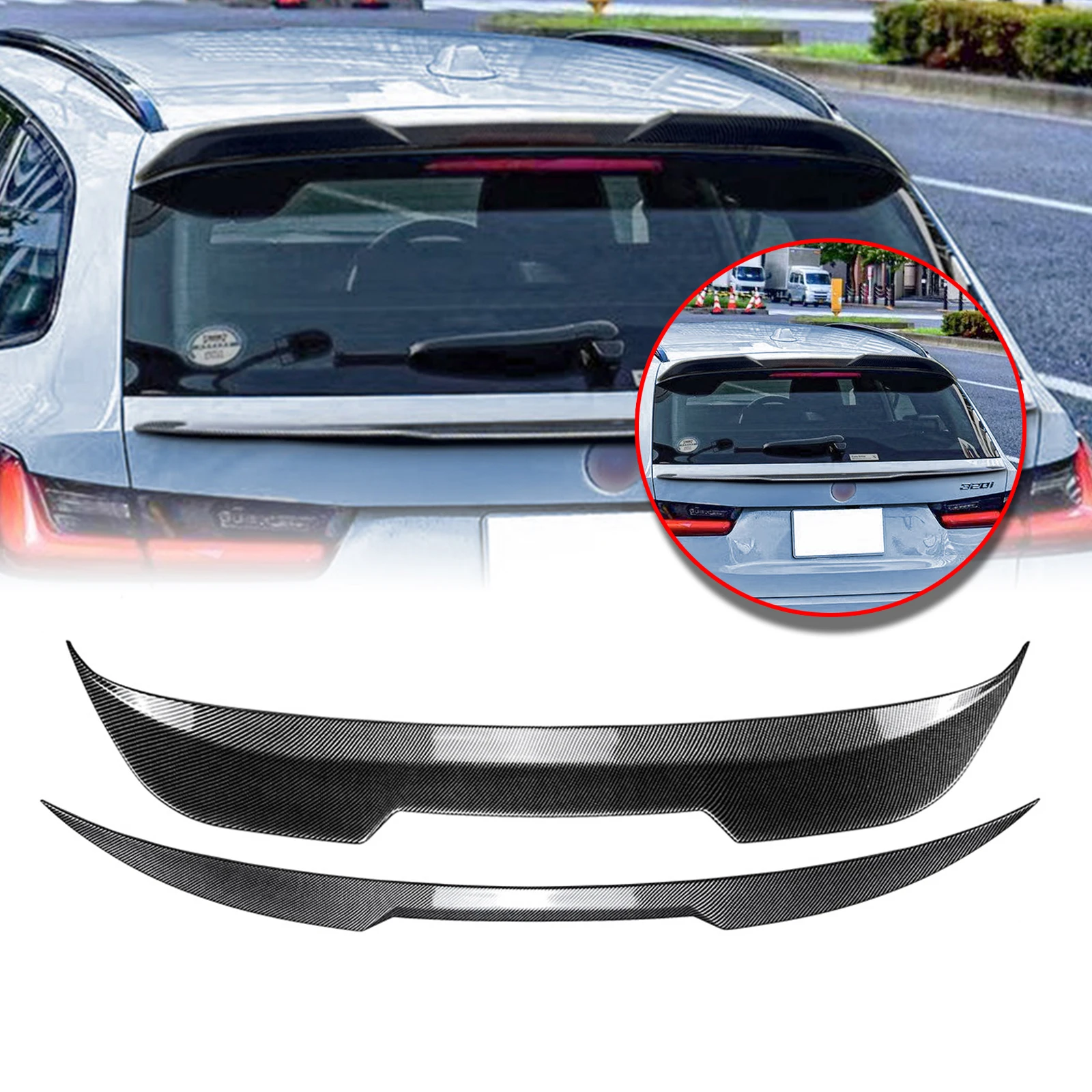 

Rear Trunk Roof + Center Spoiler Wing Tailgate Tail Splitter Lip Kit For BMW 3 Series G21 320i 325i 330i Wagon Touring 2019-2024