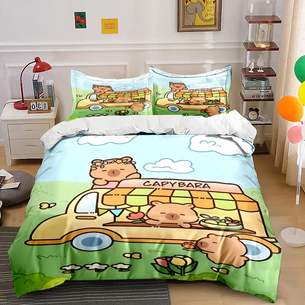 Capybara's flower shop and meadow scene Printed Duvet Cover Set1 Duvet Cover+2 PillowcaseMulti Size Bedroom Bedding Decoration