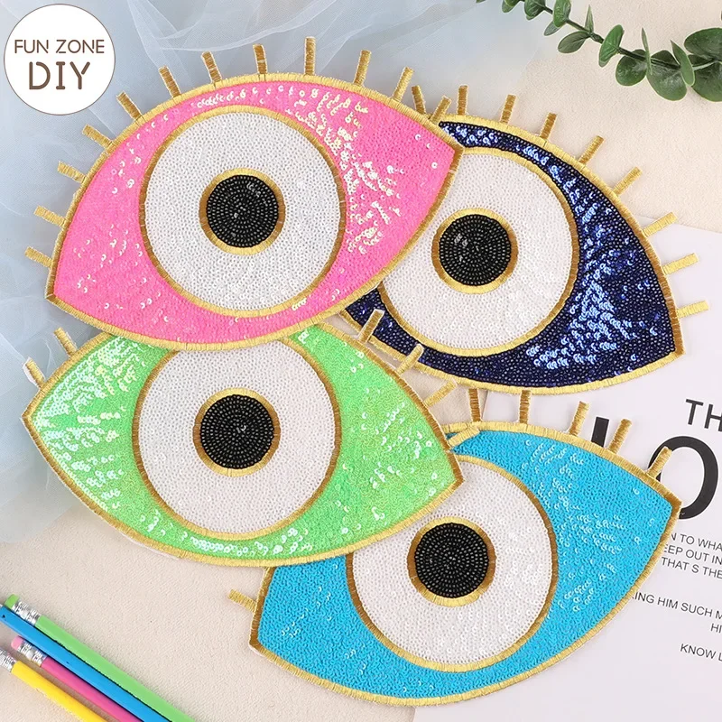 FZDIY ขนาดใหญ่ Eye เหล็กบนแพทช์สําหรับเสื้อผ้าเย็บ Sequined Parches Termoadhesivos Para Ropa Costura DIY Appliques