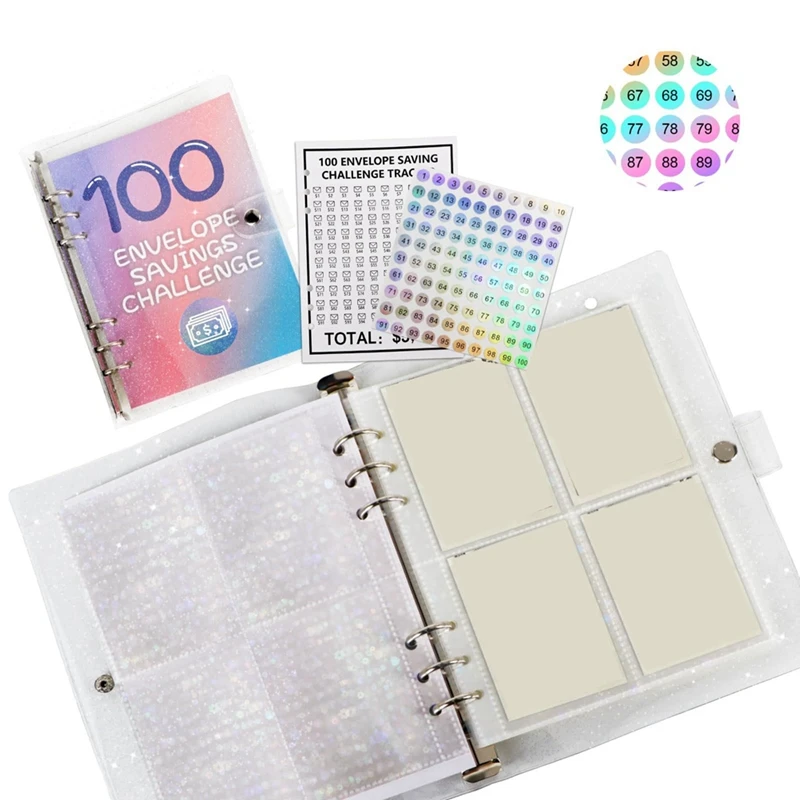 SCLL-100 Envelopes Money Saving Challenge, PU Leather 100 Envelope Challenge Binder, Easy And Funny Way To Save-B Easy To Use