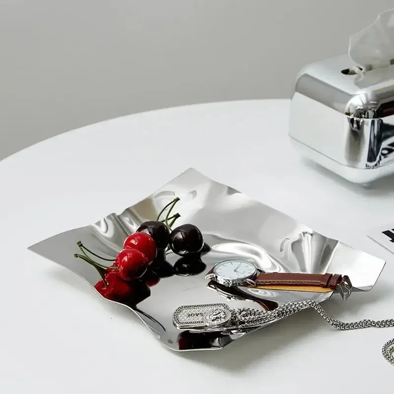 Nordic 304 Stainless Steel Decorative Tray Irregular Jewelry Tray Entrance Key Storage Kitchen Snack Fruit Tray Home Decoration