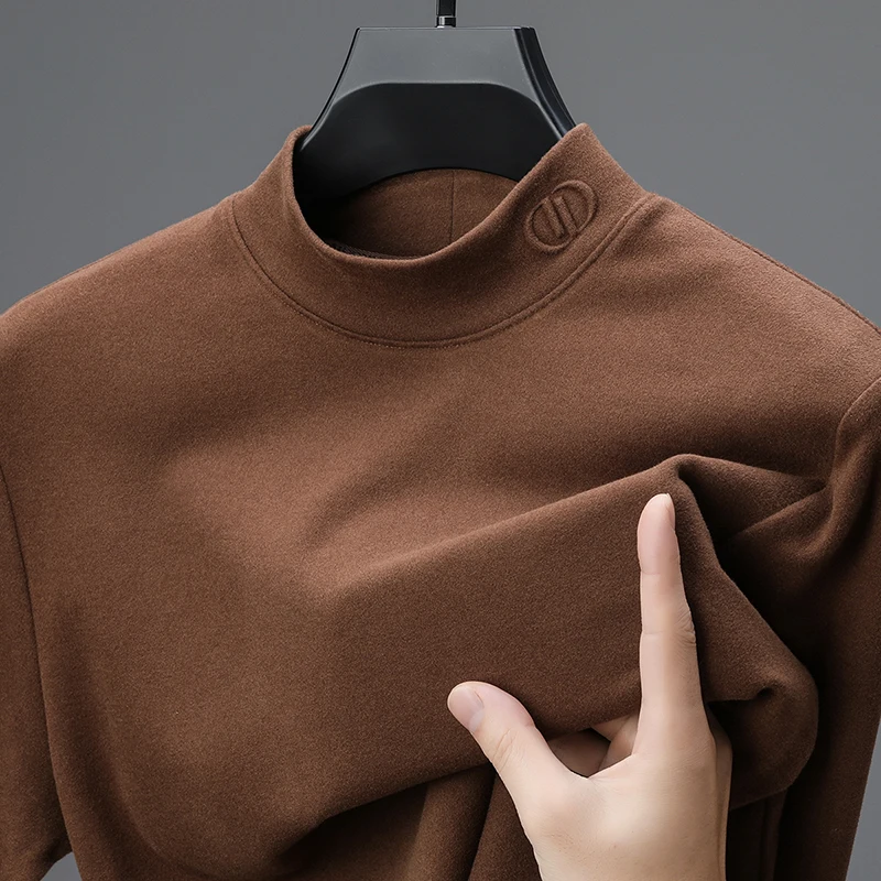 Luxury high-quality velvet long sleeve T-shirt men autumn winter trend embroidery casual Korean style solid color warm pullover