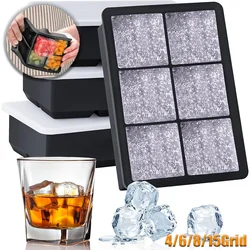 4/6/8/15 Grid Big Ice Tray Mold Giant Jumbo Large Food Grade Silicone Ice Cube Square Tray Mold DIY Ice Maker Ice Cube Tray