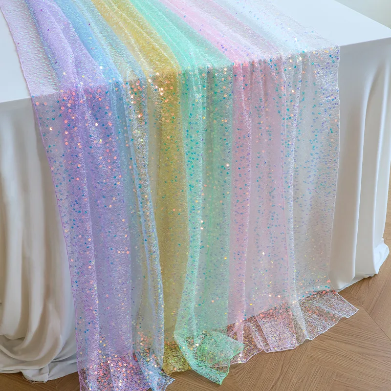 1pc 180/275cm Glitter Iridescent Sequin Table Runner Romantic Table Cover Lightweight Rectangular Mermaid Theme Table Runner