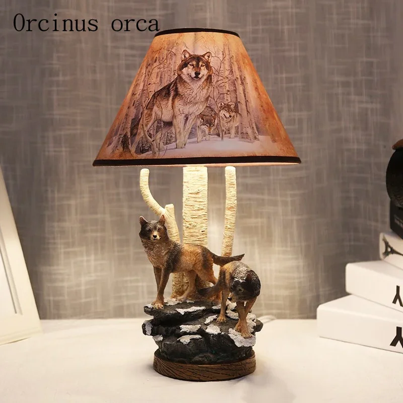 Creative personality wolf table lamp boy bedroom children's room lamp cartoon wolf manual desk lamp free shipping