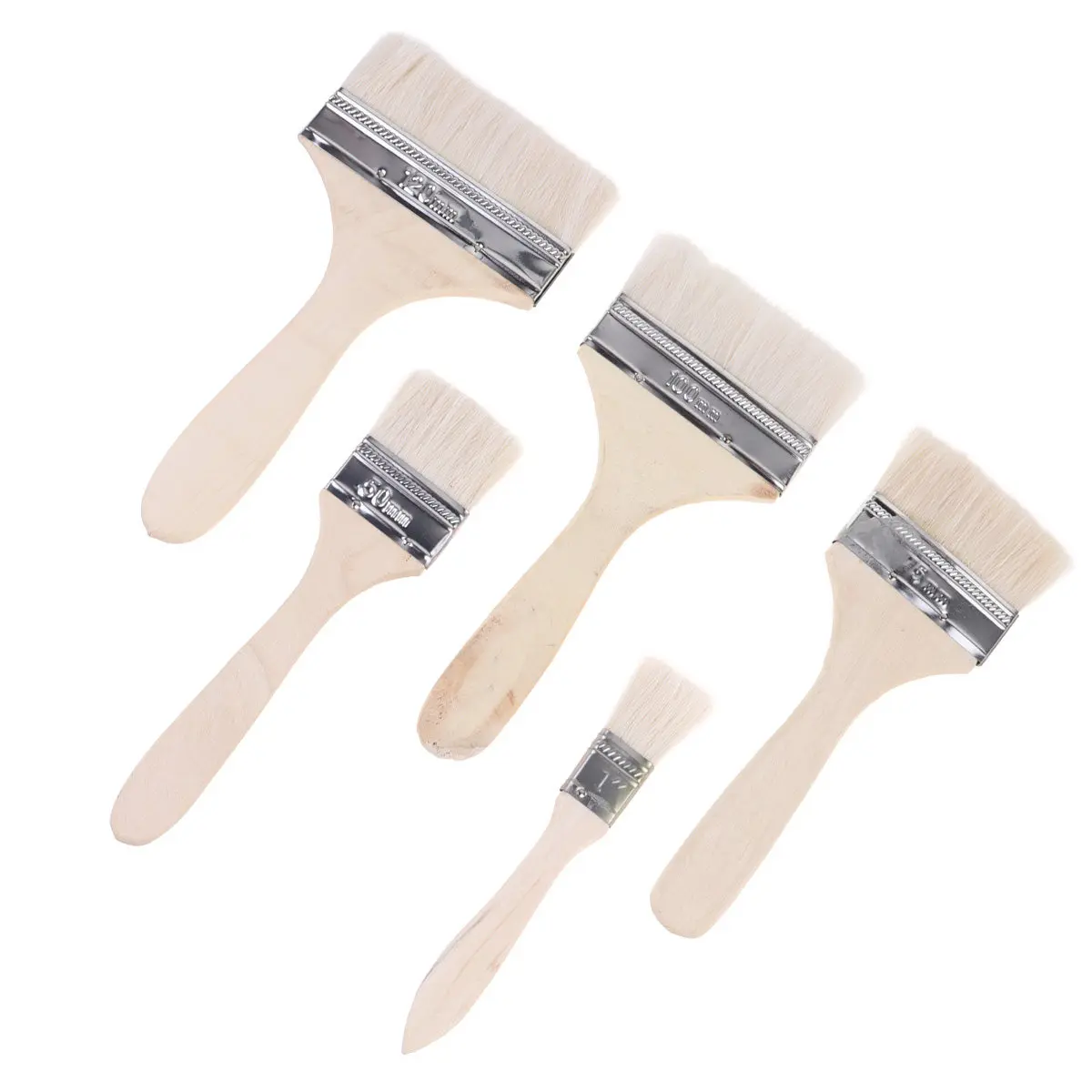 5Pcs Wool Brush Set Multipurpose Thick Hair Sturdy Wood Handle for Painting Baking Chip Brush Flavor Baking Chip