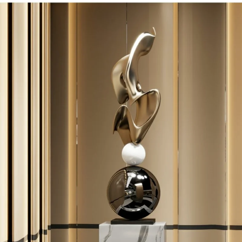 Decoração de sala de estar de clube de hotel, fibra de vidro geométrica moderna, escultura de arte decorativa, estilo de design, ornamentos de chão