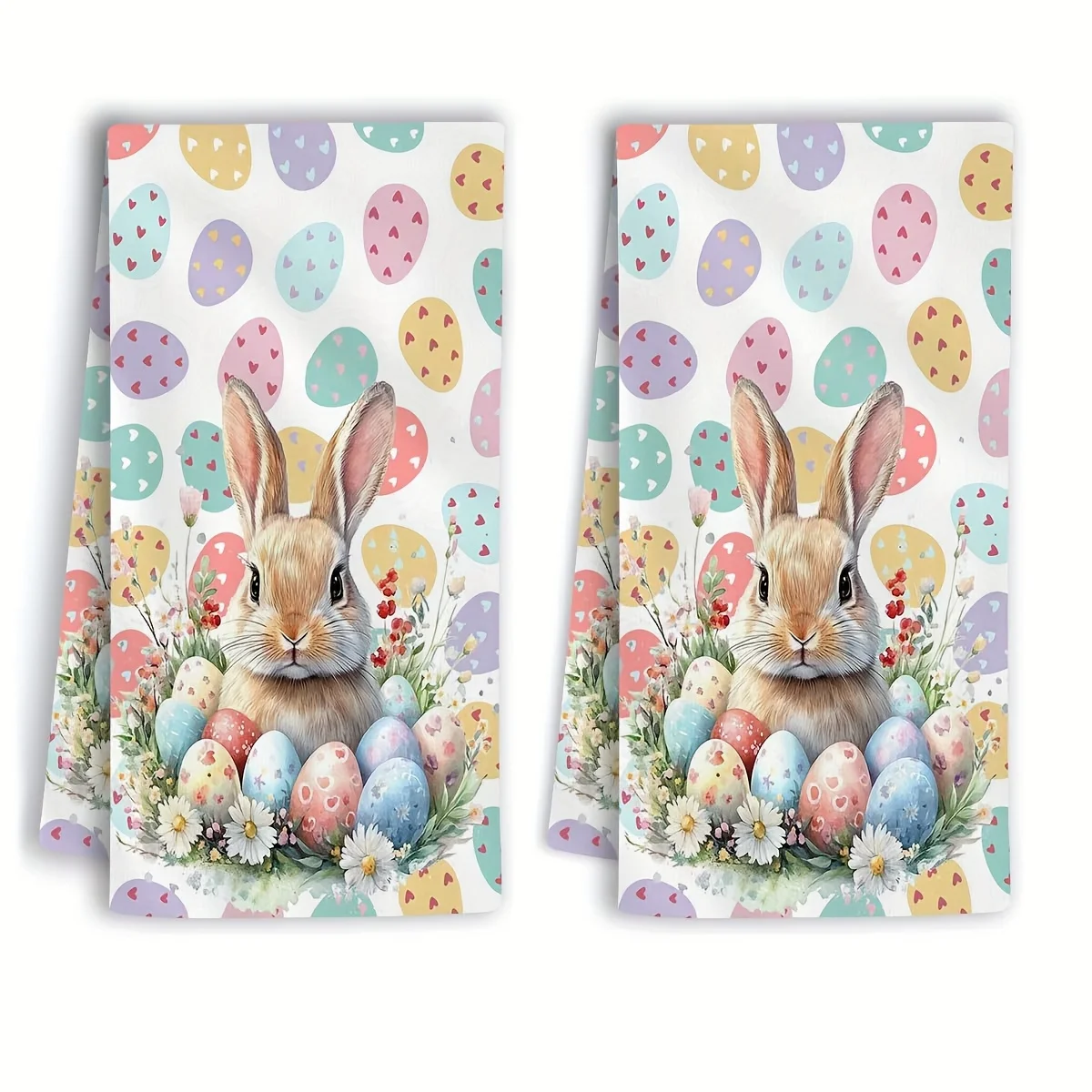 2Pcs, Easter-Themed Kitchen Towels with Colorful Egg and Rabbit Prints, 40Cm*60Cm Towel Set, Best Kitchen Towels, Super Absorbent Soft Cleaning Cloth, Cooking and Baking Tea Towels, Hand Towels, Cleaning Cloths, Dishcloths, Kitchen Decorations, Living Room Decorations, Kitchen Essentials, Home Essentials