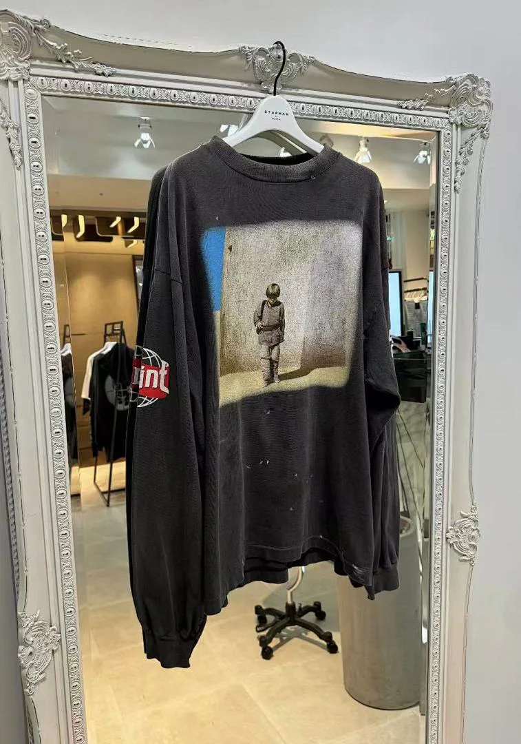 25ss Saint PlanetWars Vintage Distressed Women Men Printed Long Sleeve T-Shirt Hophop Streetwear Men Casual Oversized T shirt
