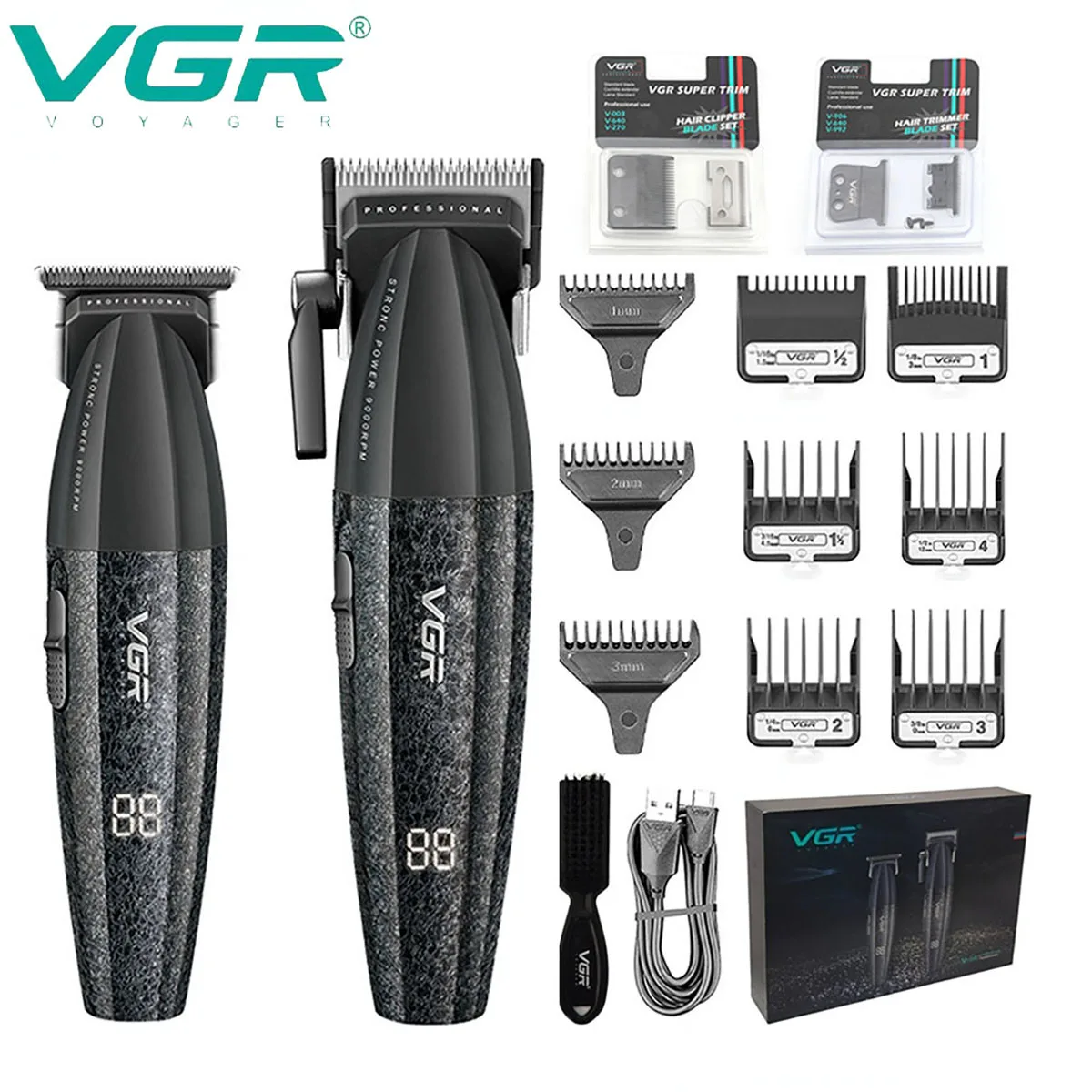 VGR Hair Clipper Professional Hair Trimmer Cordless Metal Hair Cutting Machine Rechargeable Metal 9000 RPM Clipper for Men V-640